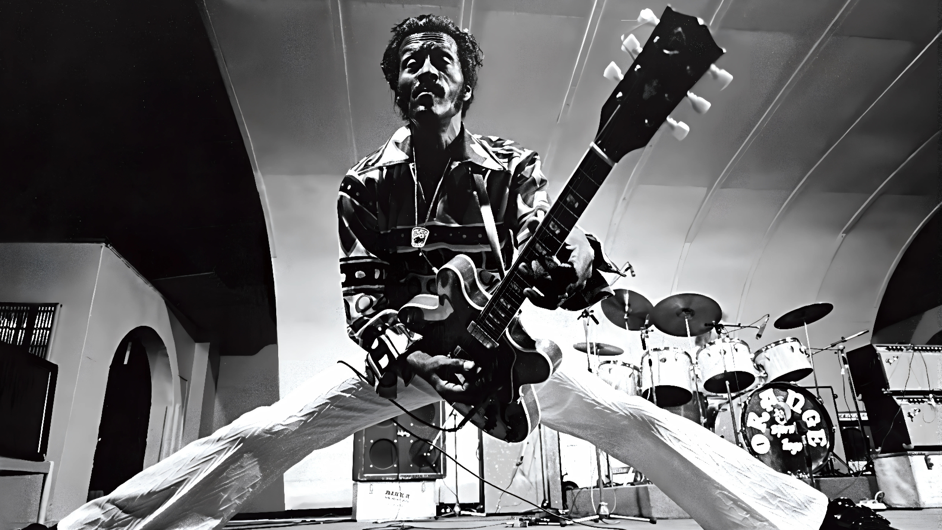 Chuck Berry on stage with his signature guitar